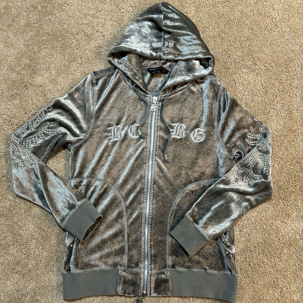 BCBG velour velvet tracksuit rhinestone jacket y2k